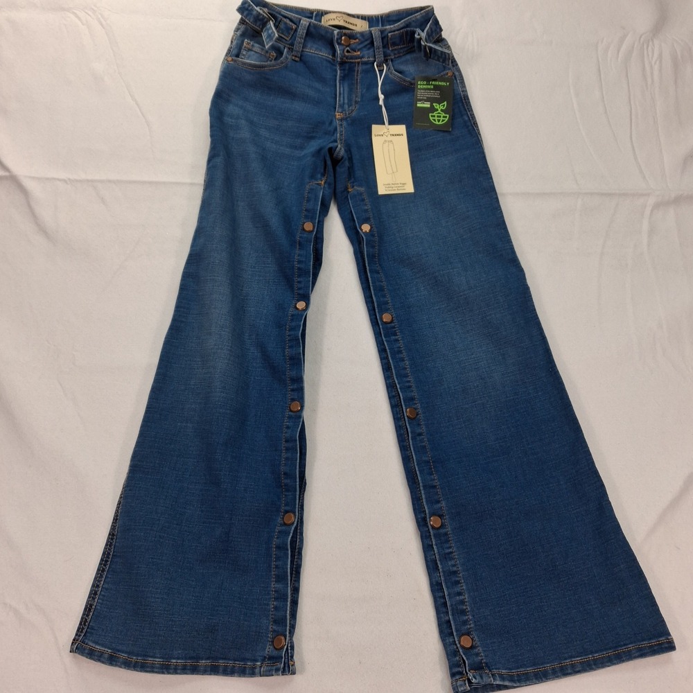 Love Trends Jeans Womens 7 Double Button Baggy Wideleg Carpenter Blue Inseam NEW